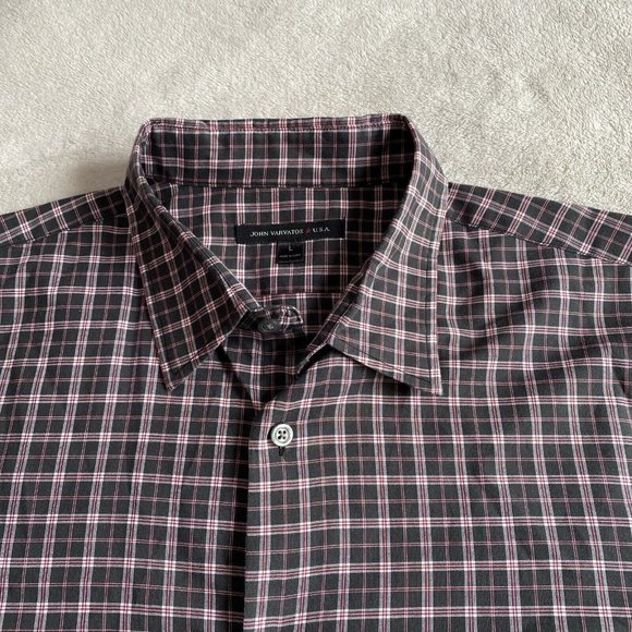 John‎ Varvatos Shirt Mens Large Button Up Black/Red/White Plaid Star USA - Picture 2 of 7